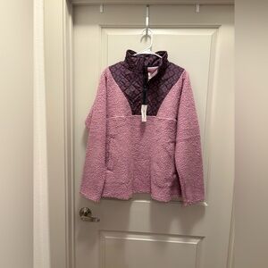 Vera Bradley Mauve Sherpa Pullover with Paisley Floral Patterned  NWT size M